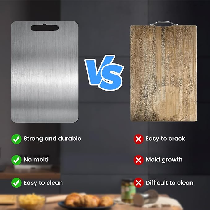 100% Pure Titanium Cutting Boards for Kitchen, Double-Sided Chopping Board for Cutting Meats, Fruits And Vegetables, Food Grade, Easy to Clean (S - 11.2 x 7.7 inch)