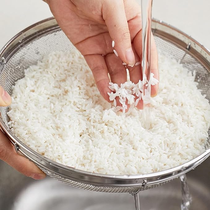 Fine Mesh Rice Strainer, Metal Colander Bowl Stainless Steel Baskets for Pasta, Fruit - Strain, Drain, Rinse(Diameter 11.02 inch)