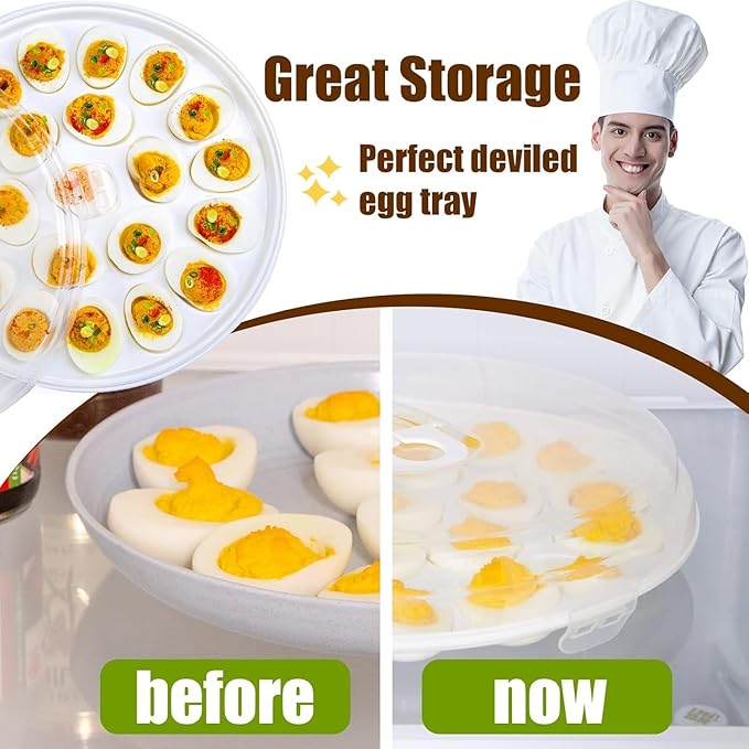 HANSGO Deviled Egg Containers with Lid, Deviled Egg Platter Carrier Holder Trays with 22 Slots for Holiday Party and Home Kitchen, White