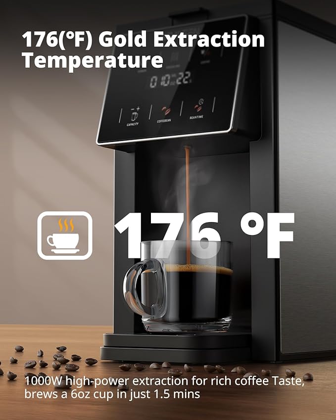AIRMSEN Grind & Brew Coffee Maker with Grinder - Single Serve Machine Compatible with K-Cup Pods & Ground Coffee, 1000W Fast 6-14oz Brewer, Descaling Alert, Touchscreen & 50oz Removable Tank