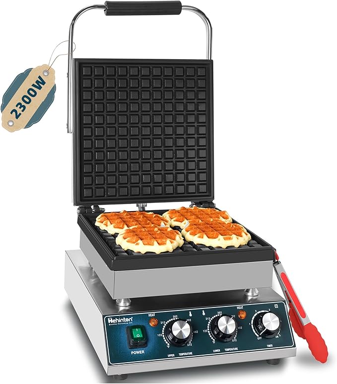Hehinton® Commercial Belgian Waffle Maker, 110V 2300W Electric Waffle Maker Dual Temperature Control,11.4"x11.4" Cooking Area, Waffle Iron with Nonstick Plates for Food Trucks, Cafes & Home Use
