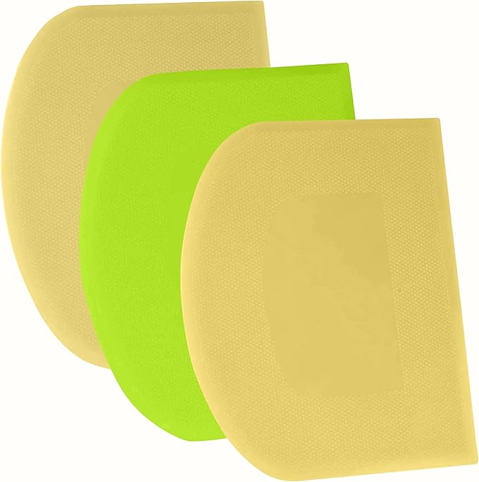 SURDOCA Dough Scraper Bench Scraper - 3P 5.9x4.3" Plastic Flexible Bowl Scraper, Sharp Edge & Angles Cake Scraper. Non-Slip Bakeware Decorating Tools Sculpting & Modeling Tools - Yellow+Green+Yellow