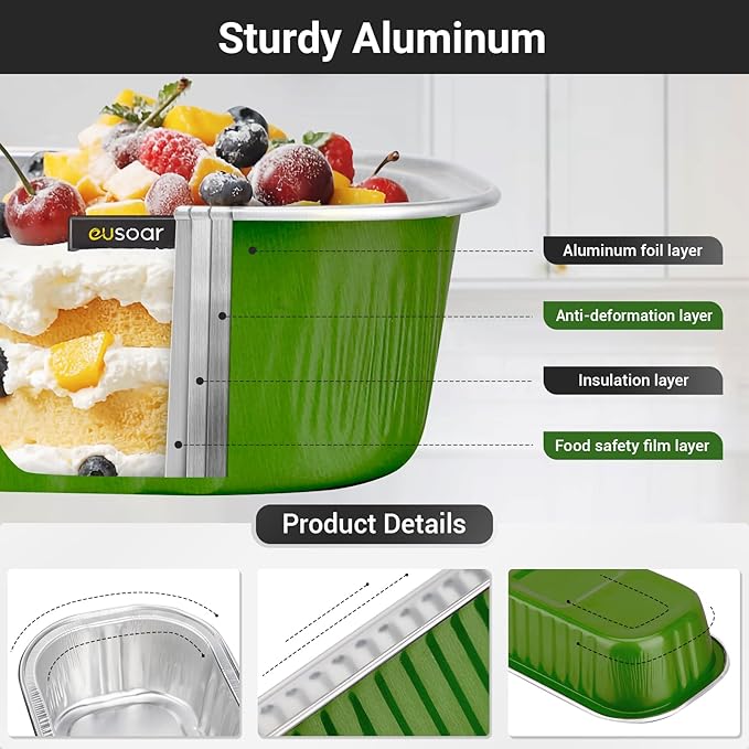 EUSOAR Aluminum Bread Loaf Pans, 100pcs 6.8oz Foil Baking Cups Pan with Lids Rectangle Souffle Containers, Aluminum Disposable Ramekins Mini Creme Brulee Muffin Liners for Birthday Party Wedding