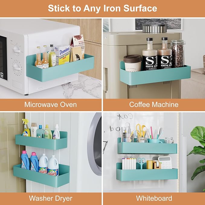 Magnetic Spice Rack for Refrigerator, Kitchen Organizer and Storage Shelf, Blue(2 Pack)