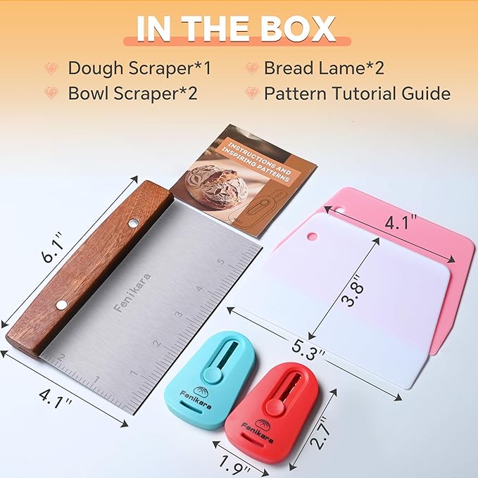 2PCS Magnetic Bread lame with Stainless Steel Dough Scraper and 2 PCS Food-safe Bowl Scraper, Sourdough and Bread Scoring Tool for Dough, Bread, Versatile Bench Scraper and Cutter for Pizza, Cake