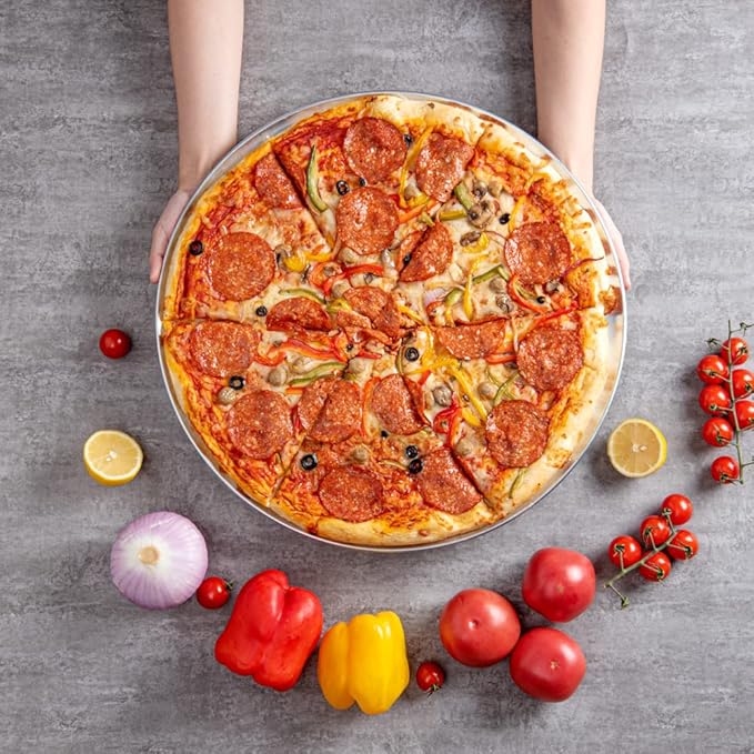 Restaurantware Met Lux 18 Inch Commercial Pizza Pan 1 Coupe Style Pizza Cooking Tray - Heavy-Duty 18-Gauge Aluminum Round Baking Tray Oven-Baking For Pizzas & More