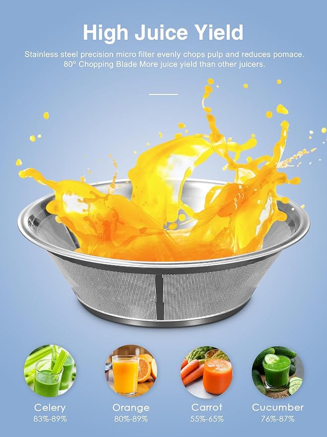 Juicer Machine, 800W Centrifugal Juicer Extractor with Wide Mouth 3” Feed Chute for Fruit Vegetable, Easy to Clean, Stainless Steel, BPA-free (Gold)