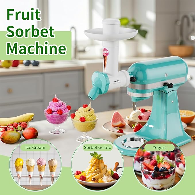 Dairy Free Ice Cream Maker Attachment for KitchenAid Stand Mixer, Frozen Yogurt and Sorbet Maker, Soft Serve Dessert Machine, Dishwasher Safe for Kitchen aid Ice Cream Attachment