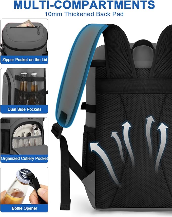 Cooler Backpack for Men Women Insulated Waterproof Backpack Cooler Leak Proof Cooler Bag Lightweight Lunch Backpack for Camping Beach Travel Picnic