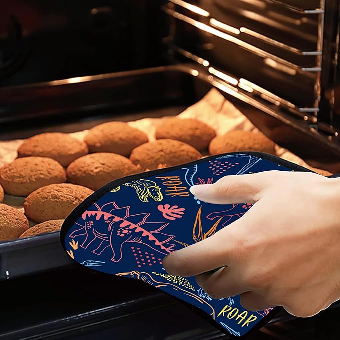 Coloful Dino Silhouette Pot Holders 2 PCS for Kitchen, Heat Resistant Hot Pads for Cooking Grilling Baking BBQ, Pot Holders for Women Cook Essentials Accessories Home Microwave