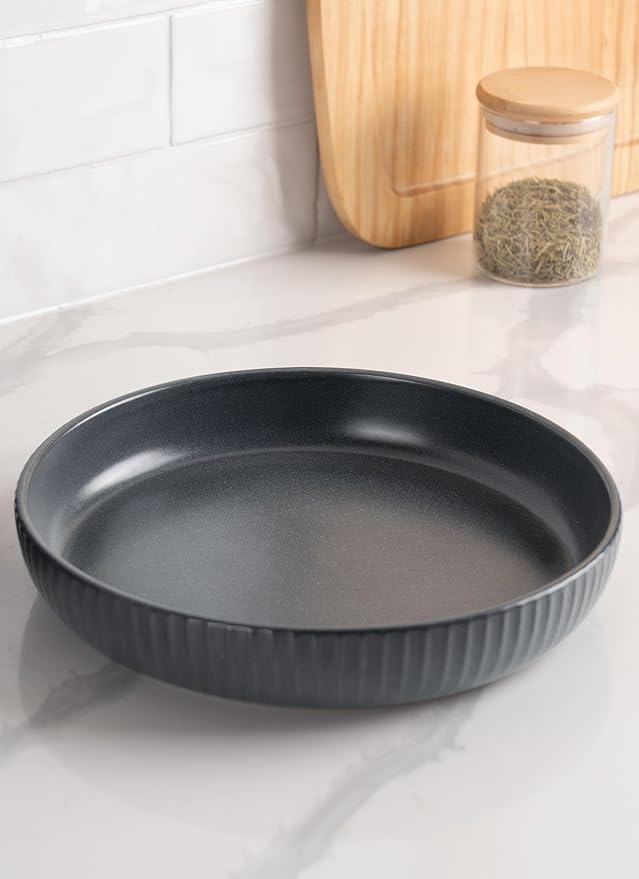 famiware Starlight Large pasta bowls set of 4, Serving Bowls for Pasta, Salad, Dinner, Oatmeal. Microwave Safe-36 oz, 8.46 inch, Gray