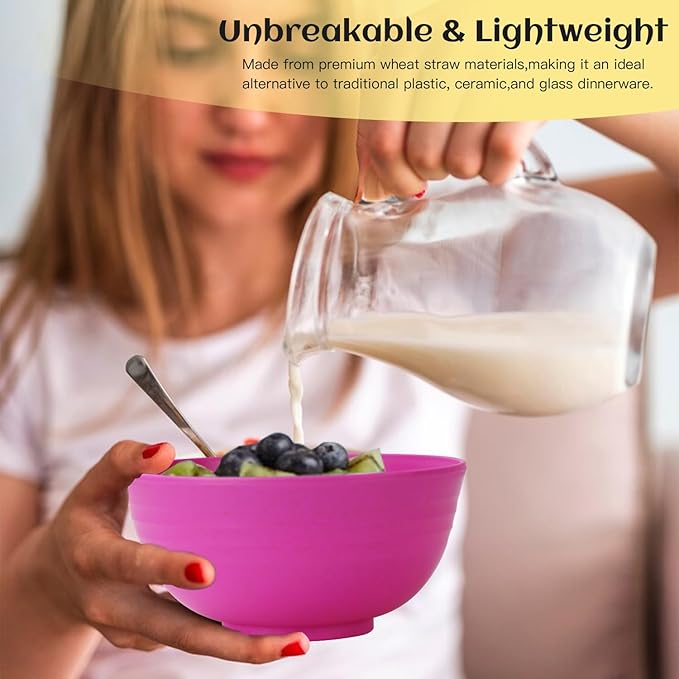 Homienly 40-Piece Kitchen Plastic Wheat Straw Dinnerware Set, Dish Set for 8, Dinner Plates, Dessert Plate, Cereal Bowls, Cups, Appetizer Plates,Unbreakable Plastic Outdoor Camping Dishes,Pink