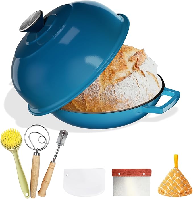 YUTANN Enameled Cast Iron Dutch Oven, 5 QT Nonstick Dutch Oven, Titanium Nonstick Coating, Ideal for Bread Baking/Braising/Roasting, Oven, Gas Stove and Stovetop Safe, Safe Material & Easy to Clean