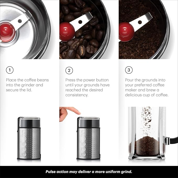 Bodum Bistro Electric Blade Coffee Grinder, Brushed Stainless Steel
