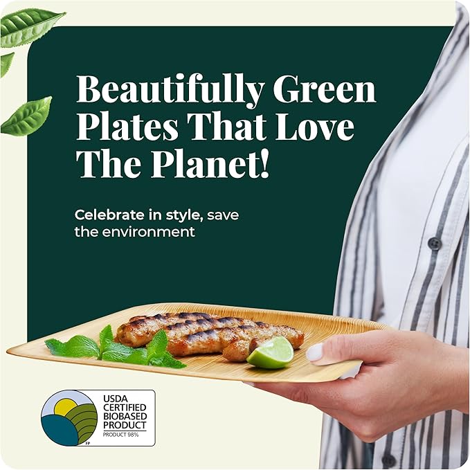 KoalaLove Palm Leaf Plates Bamboo Disposable Square 10 inch 100 Bulk Party Pack Elegant Sturdy Design Better Than Paper and Plastic Plate (KoalaLove -PLP-10IN-100-Plates)