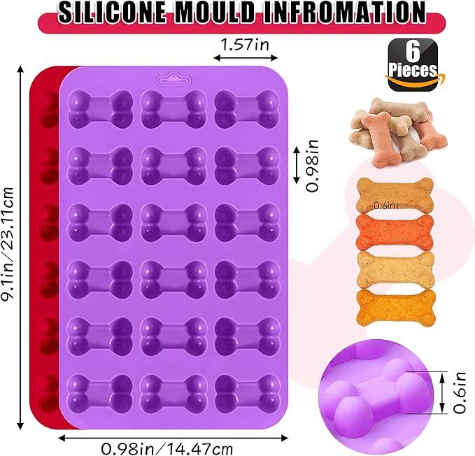 Silicone Molds Puppy Dog Paw and Bone Molds for Baking,Chocolate Molds,Silicone Dog Treat Mold - 6 Pack