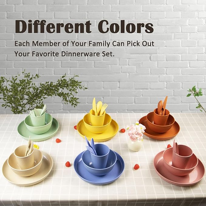 Wheat Straw Dinnerware Set, 36pcs Dishes Plates and Bowls Sets, Service for 6, Reusable Dinnerware Set Kitchen Cups Plates and Bowls Sets