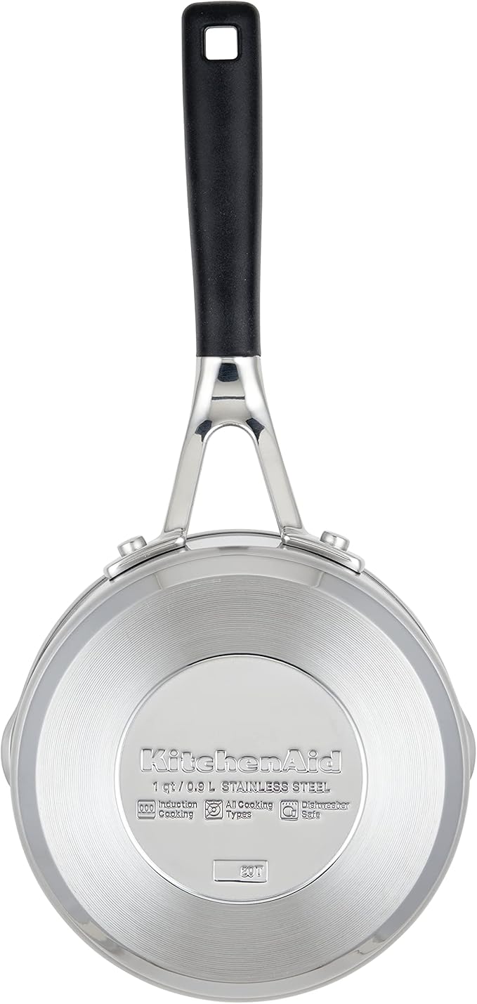 KitchenAid Saucepan with Pour Spouts, 1 Quart, Brushed Stainless Steel, 71018