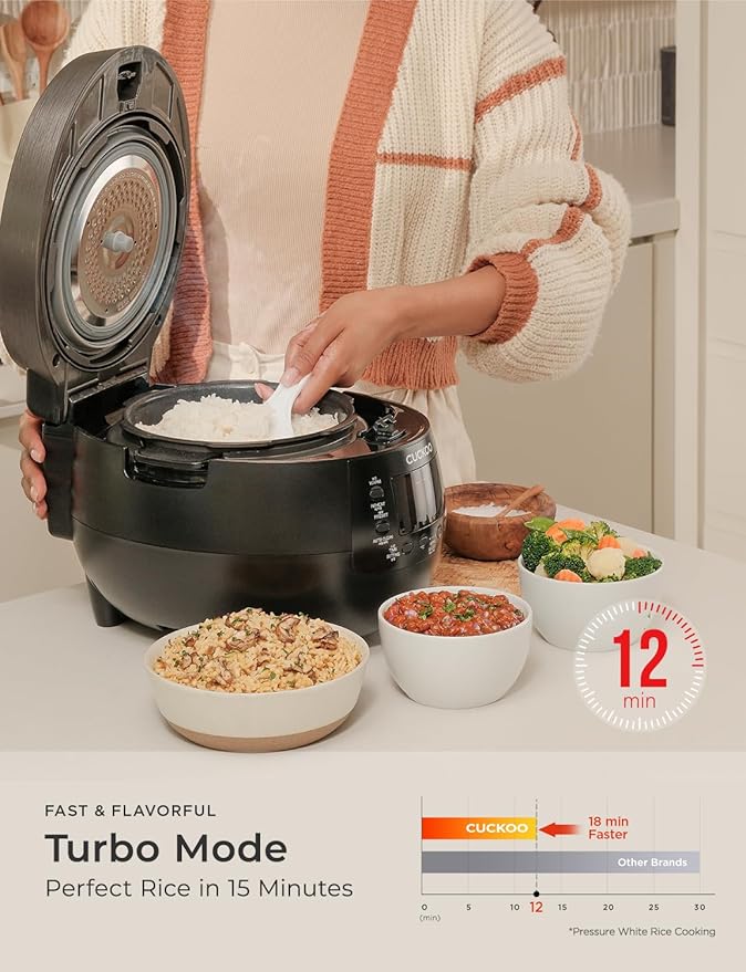 CUCKOO CRP-RT0609FB 6-Cup (Uncooked) / 12-Cup (Cooked) Twin Pressure Rice Cooker & Warmer with Nonstick Inner Pot, 14 Menu Options, Safe Steam Release, 3 Voice Guide, Auto Clean (Black)