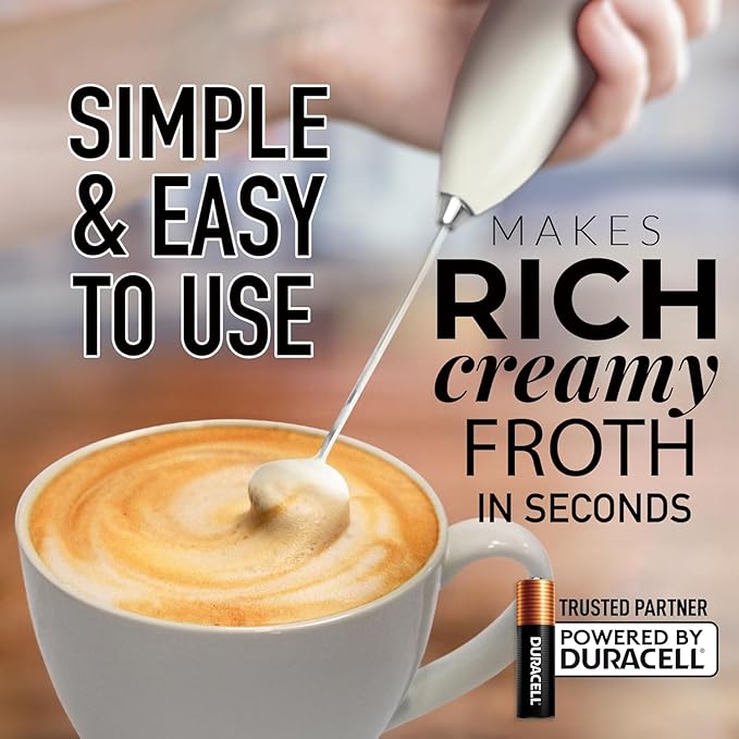Zulay Kitchen Milk Frother Handheld Electric Whisk with AA Duracell Batteries – Durable Drink Mixer for Coffee, Lattes, Cappuccinos & More - Gray