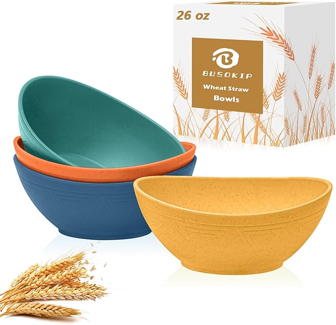 Wheat Straw Bowls Set 26 OZ, Unbreakable Cereal Bowl 4 Pack, Bowls for Kitchen, Microwave Safe Plastic Bowls Reusable, Serving Bowls Set for Dinner, Cereal, Salad, Oatmeal, Soup (Matte Multi)