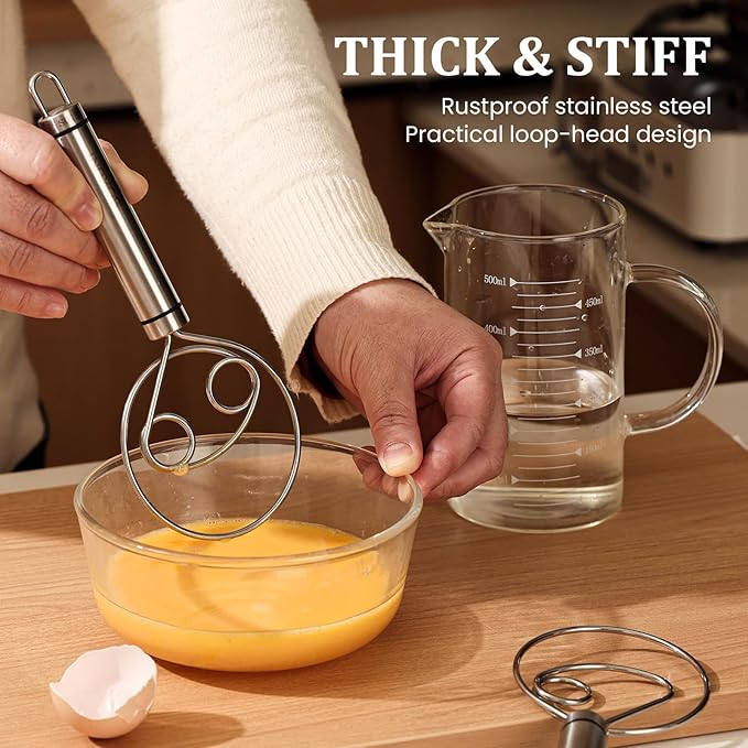 Danish Dough Whisk, Flavor Bread Hand Blender, Food Grade Stainless Steel Coil Whisk, Bread Maker Tools for Kitchen Baking and Cooking