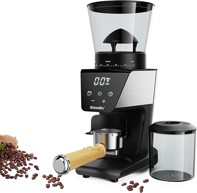 BioloMix Conical Burr Coffee Grinder Electric, Espresso Coffee Grinder with 30 Precise Settings for 1-12 Cups, Coffee Grinder Electric with LCD Screen Display,Touchscreen, Anti-static,Black