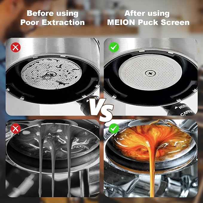 MEION 53.3mm Espresso Puck Screen-2Pack 0.8mm Thickness Espresso Filter Screen, Reusable Metal Coffee Filter for Bottomless Portafilter Basket 54mm, Stainless Steel Coffee Puck Screen