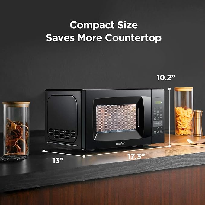 COMFEE EM720CPL-PMB Countertop Microwave Oven with Sound On/Off, ECO Mode and Easy One-Touch Buttons, 0.7 Cu Ft, Black