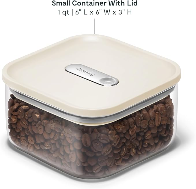 Caraway 1qt Glass Airtight Food Storage Container with Lid – Non-Toxic, BPA-Free Kitchen Storage Container – Stackable, Space-Saving Airtight Container for Dry Goods and More - Cream