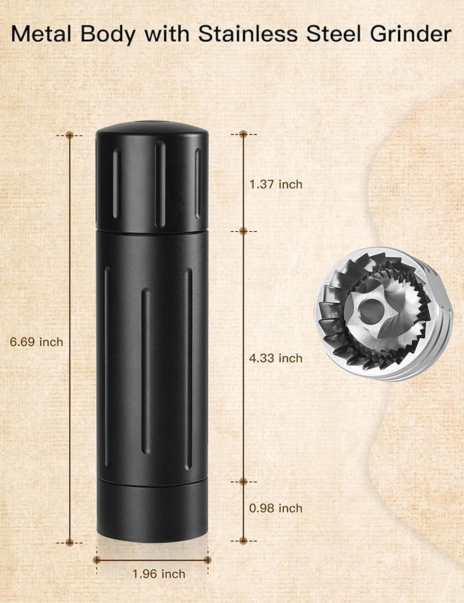 Pepper Grinder Mill, Professional Grade Aluminum Manual Pepper Mill, Refillable High Output Heavy Duty Pepper Grinder with Adjustable Coarseness, Stainless Steel Blade, Lock Button Design
