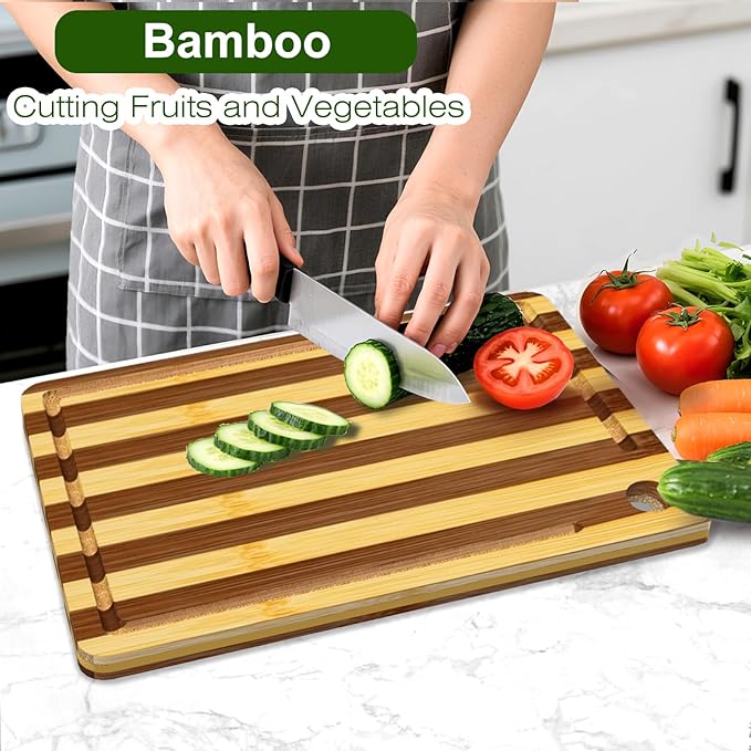 Titanium Cutting Board for Kitchen, Double Sided Cutting Board, Pure Titanium and Natural Bamboo, with Deep Juice Grooves, Large Size 15.6”×11”