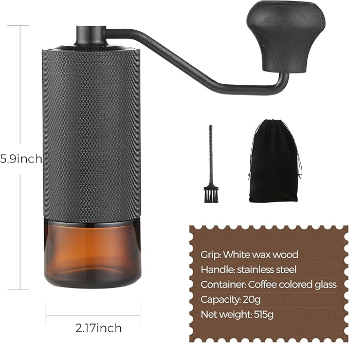 Manual Coffee Grinder CNC Stainless Steel 7 Star Conical Burr Coffee Grinder Hand with12 gears Adjustable Coarseness For Espresso, Drip Coffee, French Press Capacity 25g Portable Coffee Bean Grinder