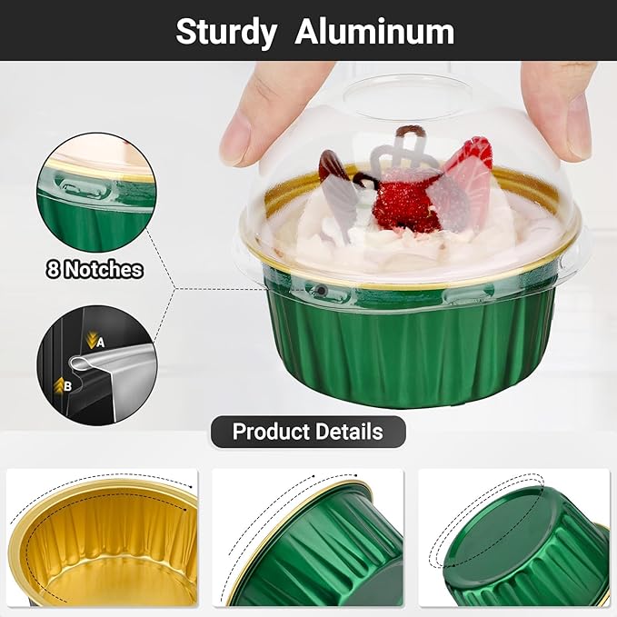 EUSOAR Creme Brulee Ramekins Disposable with Plastic Sporks, 60pcs 5oz Mini Cheesecake Pans Foil Baking Cups with Lids, Muffin Cupcake Liners Cups Custard Flan Molds for Wedding Birthday Party