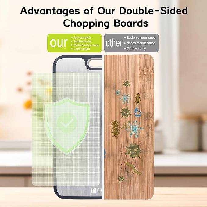 Titanium Cutting Board, Titanium Cutting Boards for Kitchen Food Grade Metal Meat Cutting Boards Non Toxic, Pure Cut Titanium & Wheat Straw PP Double Sided Chopping Board, Large 15.2”×10.5” (1 Pcs)