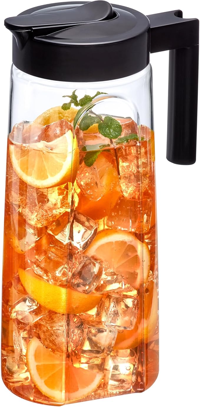 Amazing Abby - Slim - Tritan Pitcher (64 oz), Unbreakable Plastic Water Pitcher with Lid, BPA-Free, Heat-Resistant, Dishwasher-Safe, Great for Both Iced and Hot Drinks, Indoors and Outdoors, Black