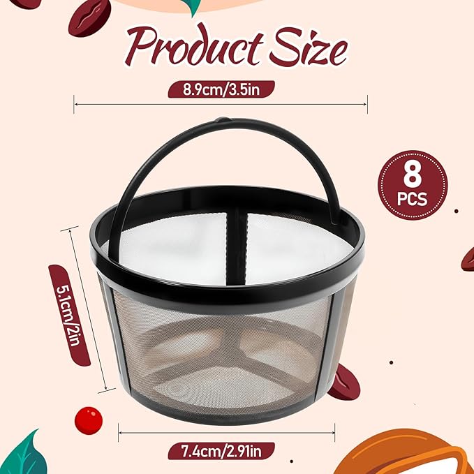 8 Packs Reusable Coffee Filter Basket for Mr. Coffee 4-5 Cup, Nylon Mesh Coffee Filter with Handle For Mr. Coffee, Black & Decker Most Coffeemakers and Brewers Universal