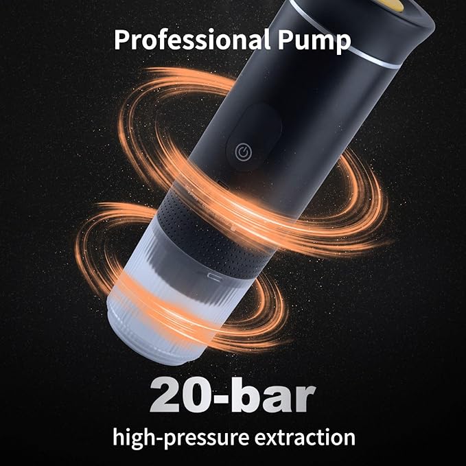 Portable Coffee Maker Espresso Travel Machine – Self-Heating Electric Espresso Maker, Compatible with Ground Coffee, Ideal for Travel, Camping, Office