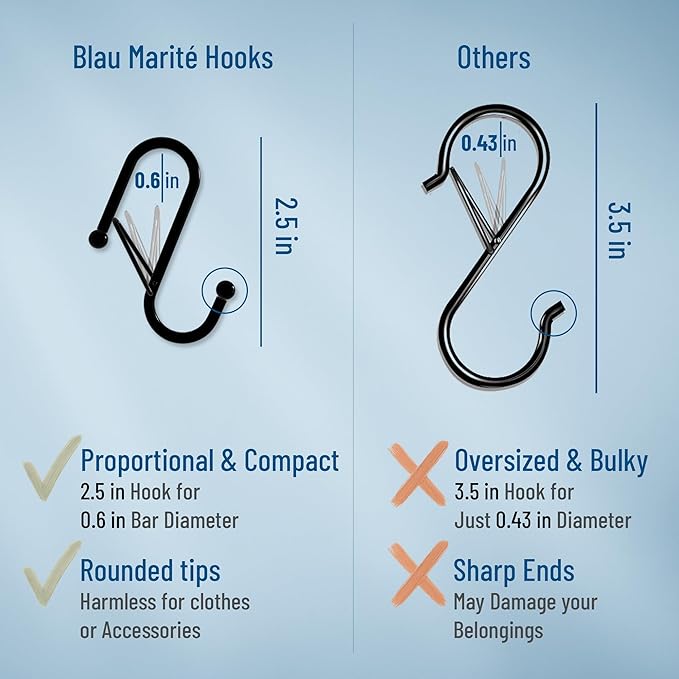 10-Pack Metal S Hooks for Hanging – Heavy-Duty S-Shaped Hooks with Safety Buckle – Fits Bars up to 0.6 In – Anti-Drop Hook for Kitchen, Pot Racks & Towel Bars – Silver (Small)