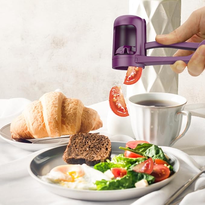 Grape Cutter,Stainless Steel Blades Quarter Grape Slicer with 4 Pieces Cutter for Toddlers Vegetable Fruit Salad,Slicer Kitchen Tomato Cherry Strawberry- Purple