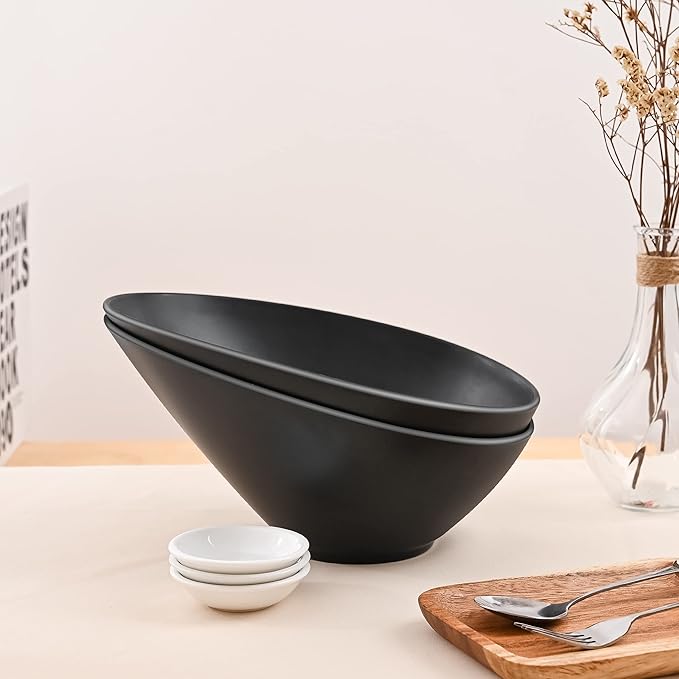 Bamboo Fiber Salad Bowls, 4 Packs Compostable 33 Ounce Elegant Black Angled Bowls for Salad, Pasta, Soup, Prep, Ideal for Home and Restaurant (Black, 9.5Inch)