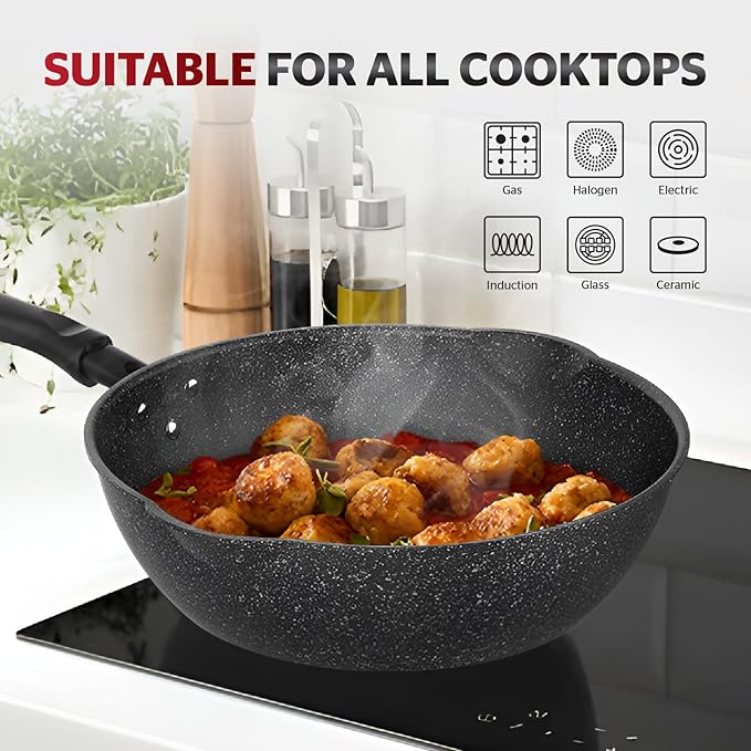 Sunhouse – 10 Inch / 26 cm Non-Stick Deep Frying Pan with Double Pour Spouts, 5-Layer Whitford Non-Stick Coating, PFOA-FREE, Stay-Cool Handle, Induction Compatible with All Cooktops