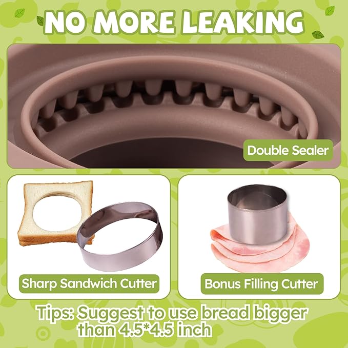 Uncrustables Sandwich Maker Sealer Cutter, Crustless Sandwich Cutter, PB&J Uncrustable Maker - Color Brown, Round Shape