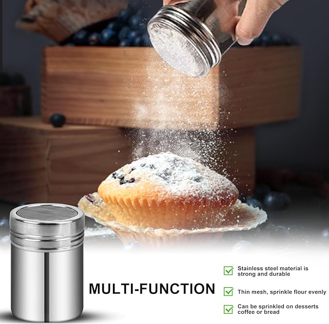 Flour Sifter Stainless Steel,5 Cup Flour Sifter for Baking,3 in1 Sifter for Baking with Powdered Sugar Shaker Duster, Flour Shaker Duster for Baking Cakes, Pastries, Pies, Cupcakes and Desserts