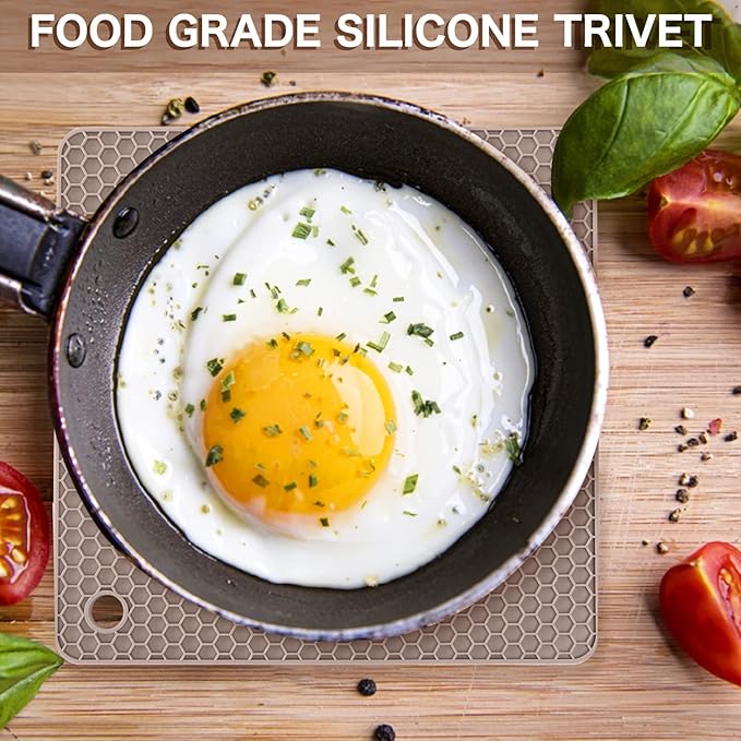 Silicone Trivets for Hot Dishes, 4 PCS Multipurpose Heat Resistant Mat Thick Silicone Hot Pads Pot Holders for Kitchen Counter, Flexible Jar Opener Food Grade Spoon Holder, Silicone Coasters (Almond)