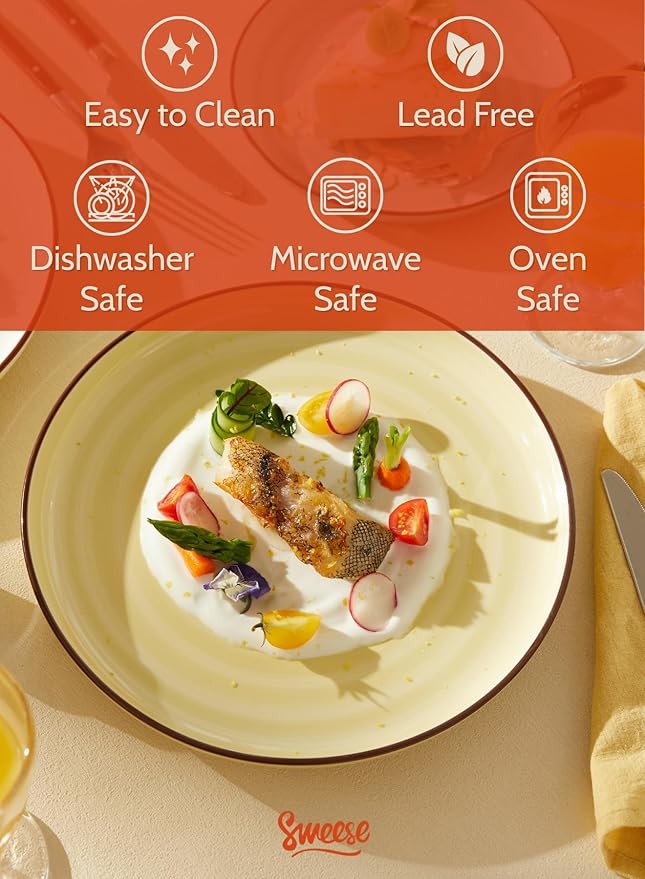 Sweese 10 Inch Porcelain Dinner Plates Set of 6 - Round Green Dishes for Main Courses, Salad, Microwave Dishwasher Safe