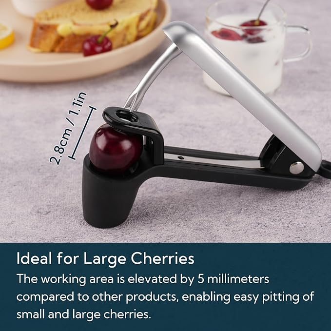 KITCHENDAO Cherry Pitter Tool, Larger Cross-Pitting Head, Cherry Core Remover with Safety Lock, Sturdy Zinc Alloy Handle, Dishwasher Safe(Black)