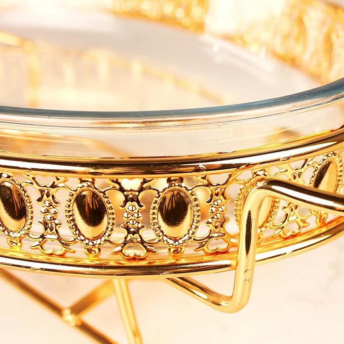 Casserole Dish 11.5" x 8" Glass Baking Dish with Stainless steel Lid and rack, Golden oval 2 Qt Baking Pan For Casserole & Lasagna, Microwave Dishwasher Freezer Oven Safe