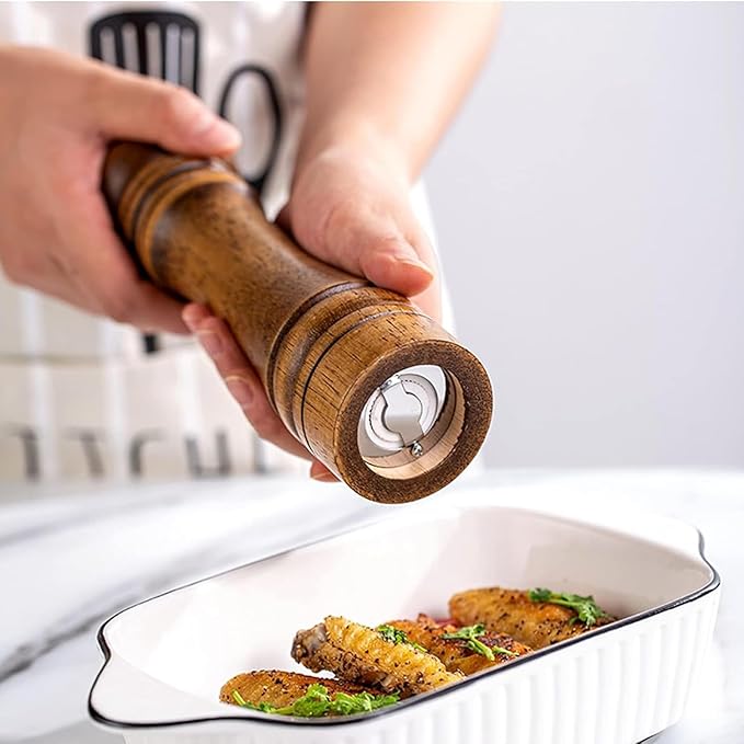 10 Inch Large Capacity Manual Pepper Grinder Oak Wood Adjustable Ceramic Core Salt and Pepper Mill for Kitchen Cooking Seasoning Grinding