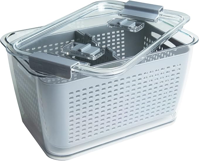 Kitchen Spaces Colander Stackable Food Storage Bin, Large, Gray, 11"L x 7"W x 9"H